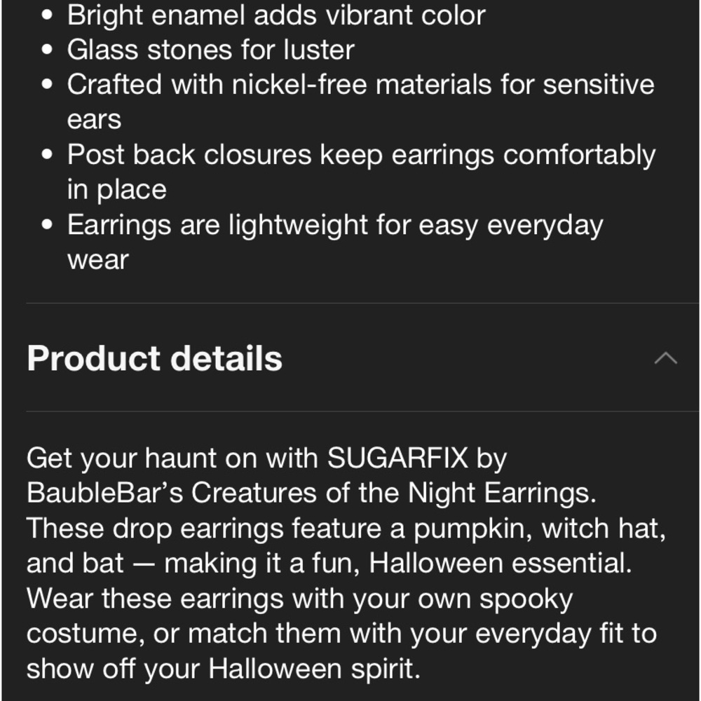 Sugarfix Baublebar Pumpkin Witch Hat Bat Creatures Drop Halloween Earrings NWT - Picture 10 of 10